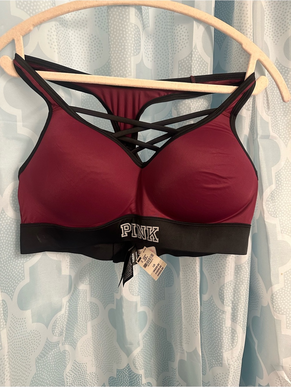 PINK Victoria's Secret Burgundy and Black Crisscross Sports Bra